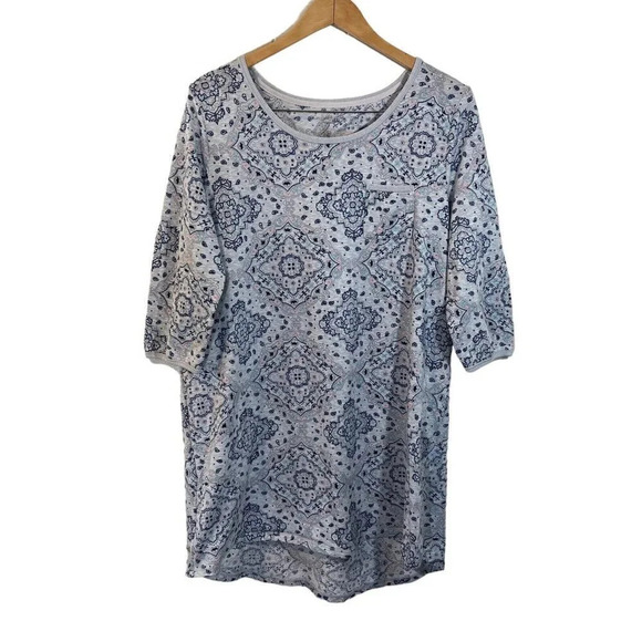 Croft & Barrow Nightgown Size XL Front Pocket Kaleidoscope Pattern 3/4 Sleeve - Picture 1 of 7